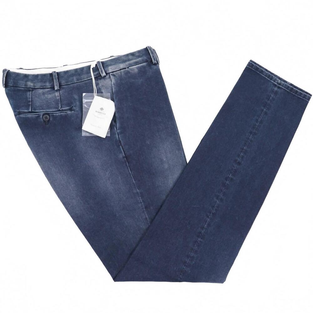 NEW LUIGI BORRELLI NAPOLI men's slim-fit denim chinos in blue
